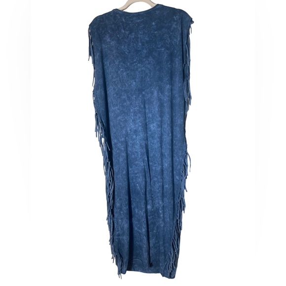 Seven Seventy Limited Edition Indigo Tie Dye Dress with fringed sides. Size L - Picture 3 of 7